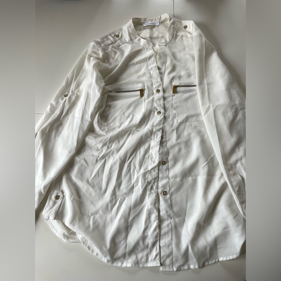 White Button Down Shirt With Gold Hardware Details | Color: White | Size: SP - Picture 2 of 4